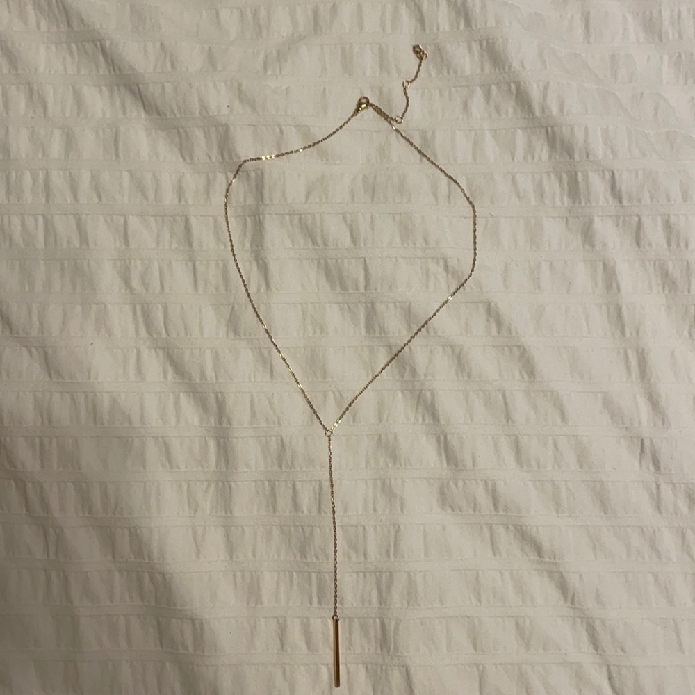 Gold Tone Lariat Necklace with Bar